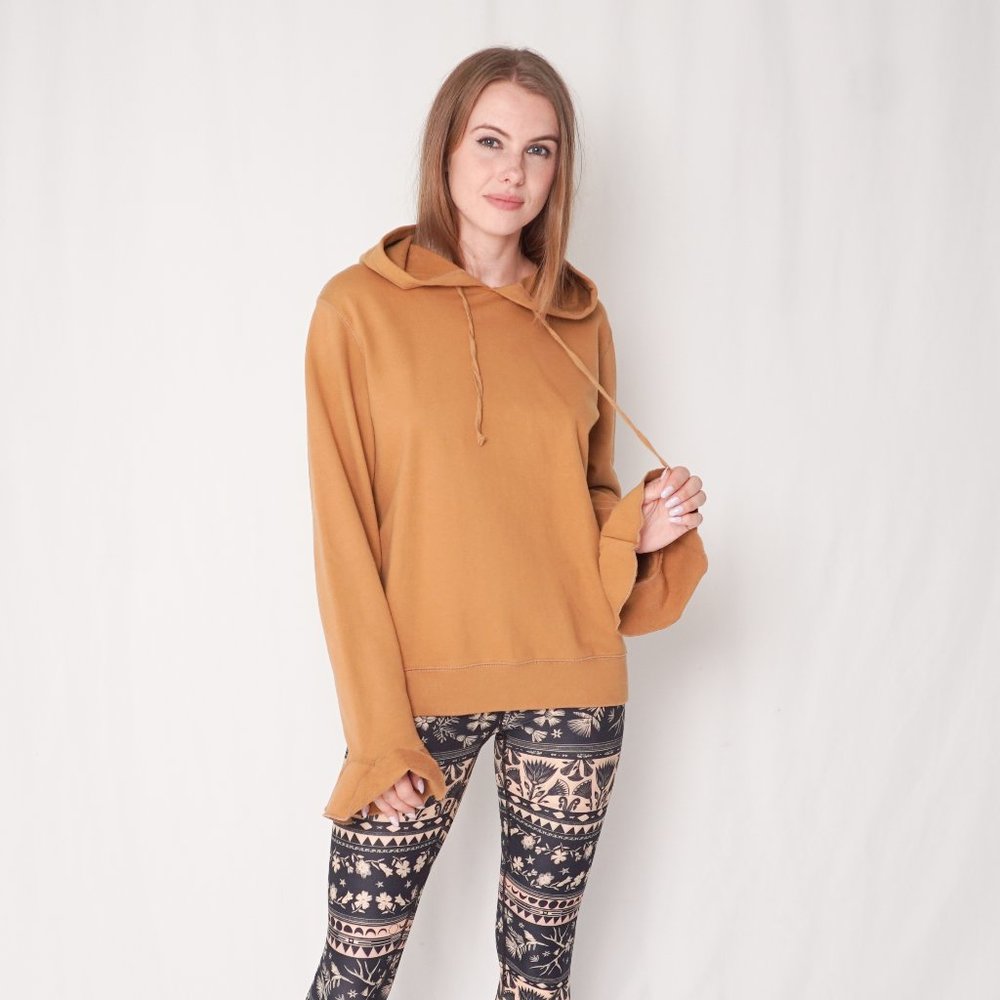 J. Crew Tan Ruffle Cuff Hoodie (Size L) Fall Hoody - Picture 2 of 7